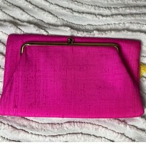 Vtg Audrey Talbott California Hot Pink Silk Clutch Kisslock Mid-Century handbag